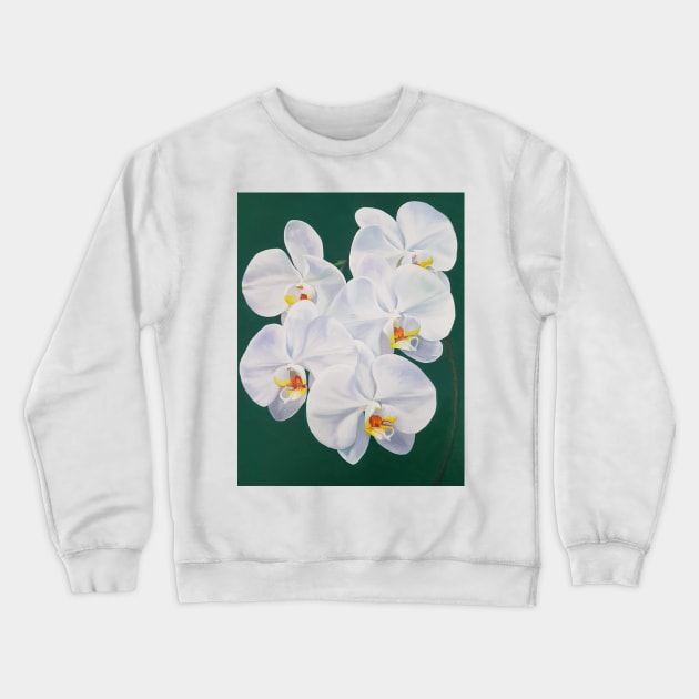 Phaelenopsis - moth orchid painting on green Crewneck Sweatshirt by EmilyBickell